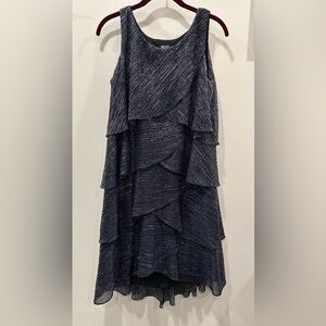 SLNY Dress Black and Silver Sleeveless Tiered Dress size 8